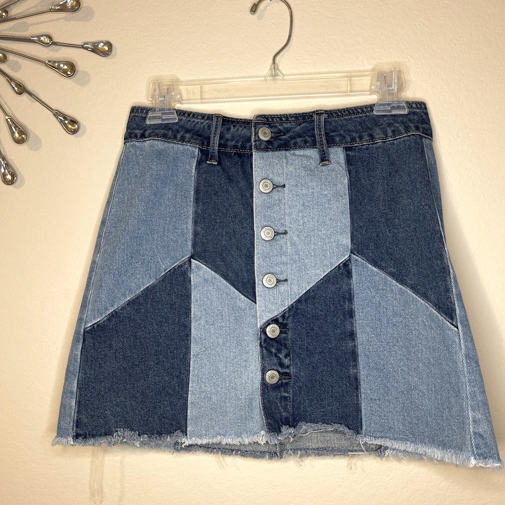 Boho American Eagle Denim In Striking Two Tone Skirt Size 2